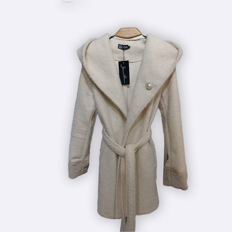 Hooded Belted Wool Blend Coat