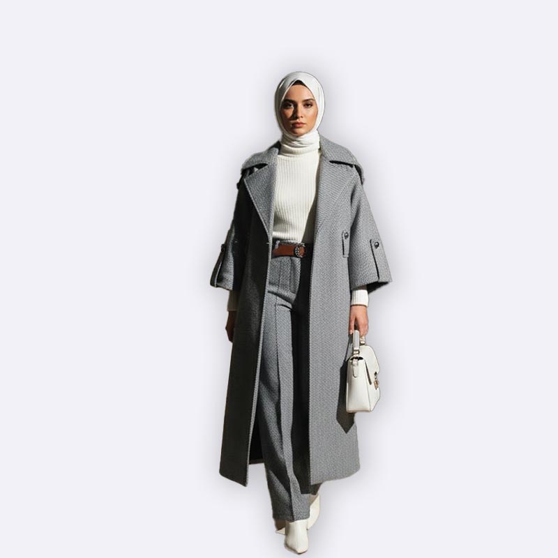 Elegant Herringbone Women's Suit Set with Coat