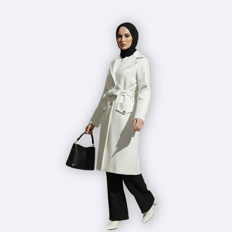 Elegant Ivory Belted Trench Coat
