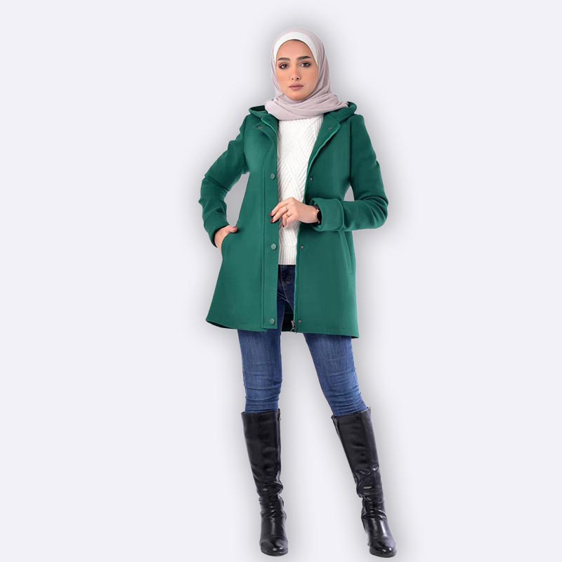 Emerald Green Hooded Button-Back Coat