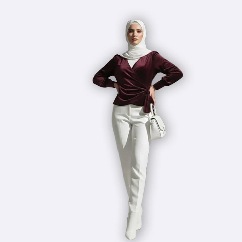 Burgundy Velvet Wrap Top