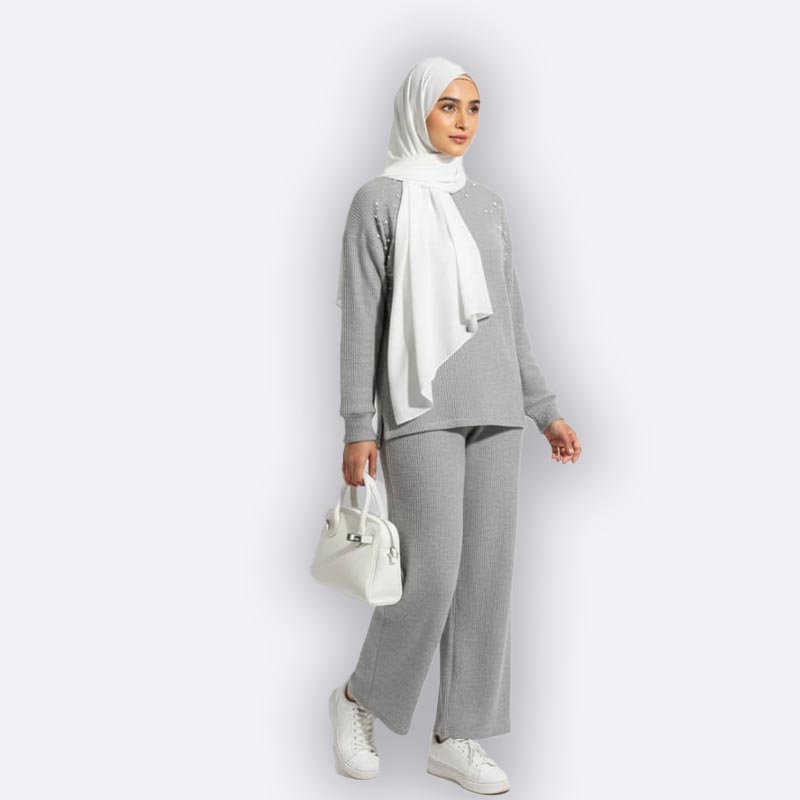 Pearl Embellished Knit Lounge Set