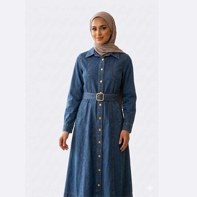 Belted Denim Maxi Dress