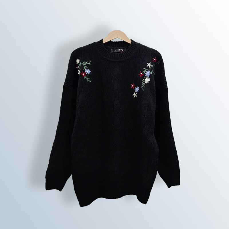 Mohair Sweater with Embroidered Veins