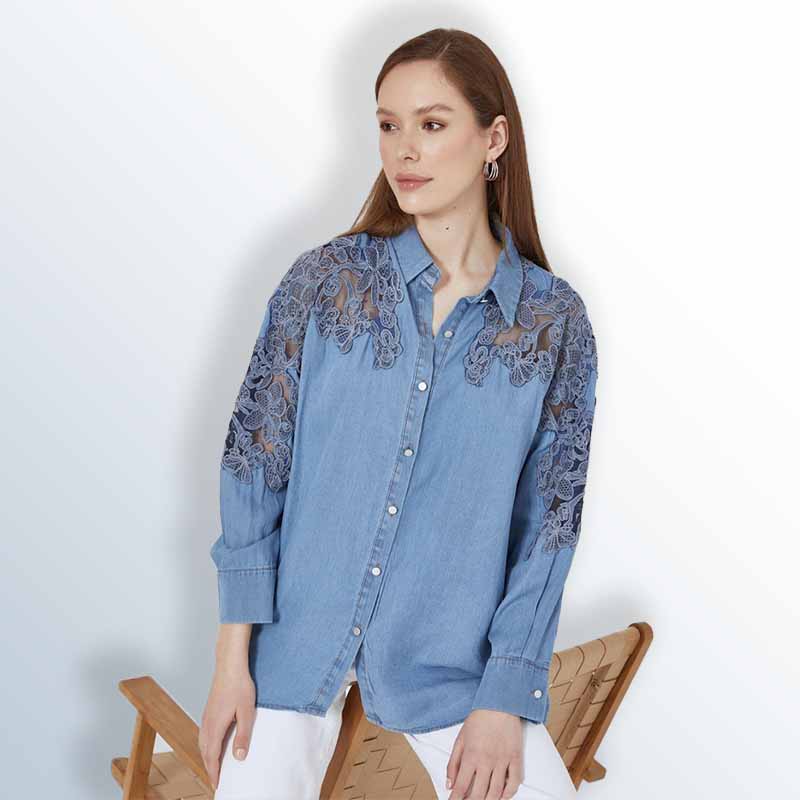 Women's French Lace Shoulder Tencel Shirt