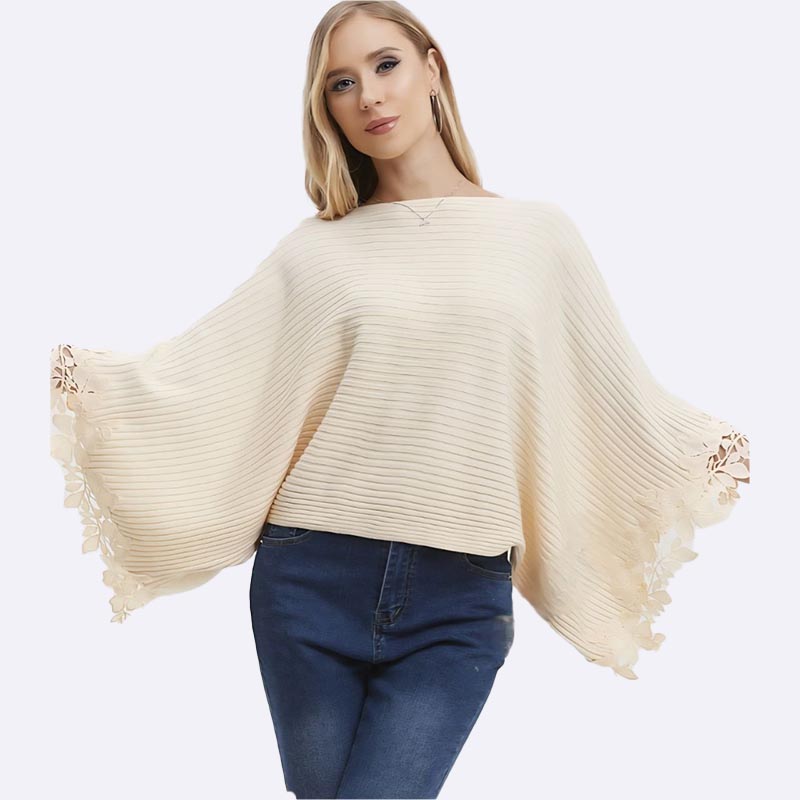 Pleated Batwing Sweater with Lace Cuffs