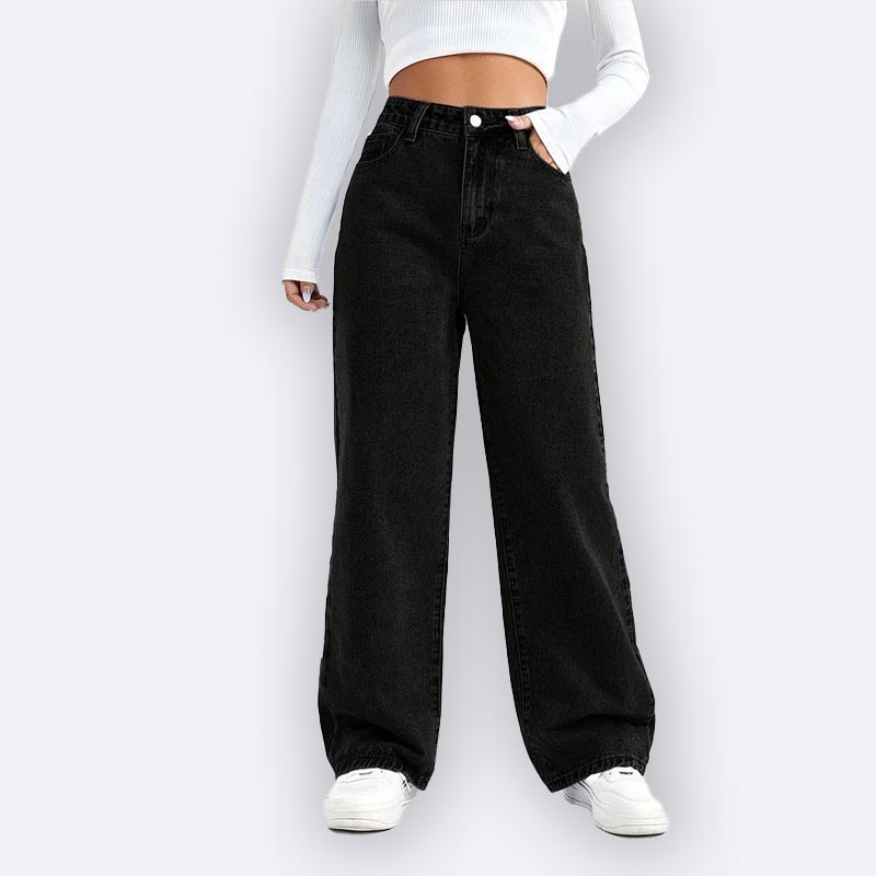High Waist Wide Leg Black Denim Jeans (Charleston Style)