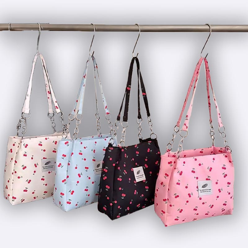 Cherry Print Canvas Shoulder Bag
