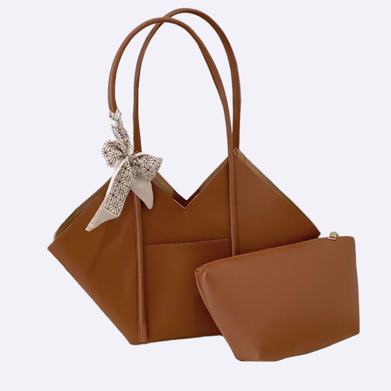 Geometric Tote Bag with Scarf and Pouch