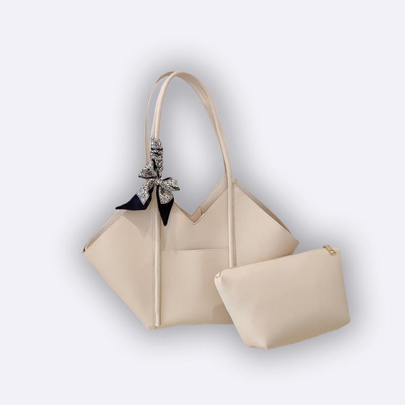 Geometric Tote Bag with Scarf and Pouch