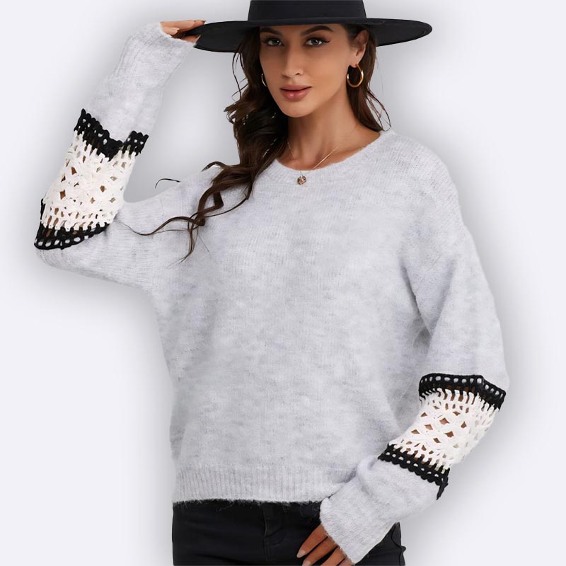 Knit Sweater with Crochet Block Sleeves