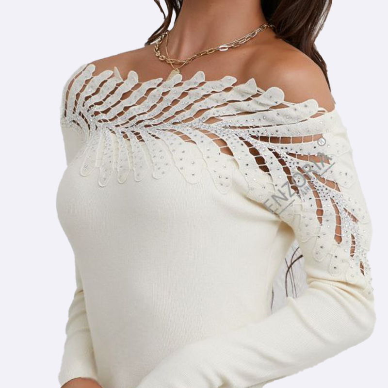Elegant Off-Shoulder Embellished Knit Top