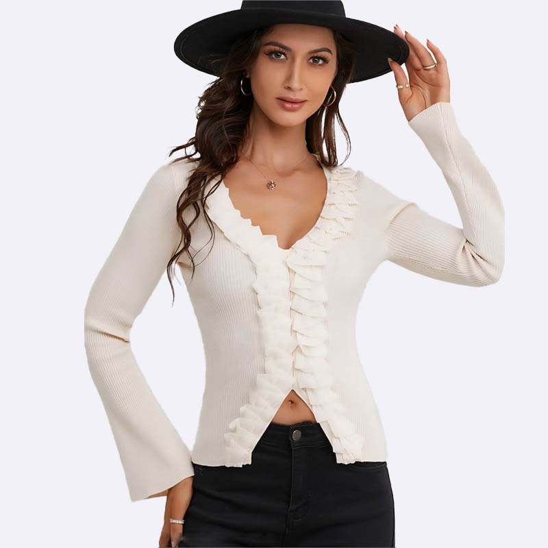 Ruffled Flare Sleeve Knit Top