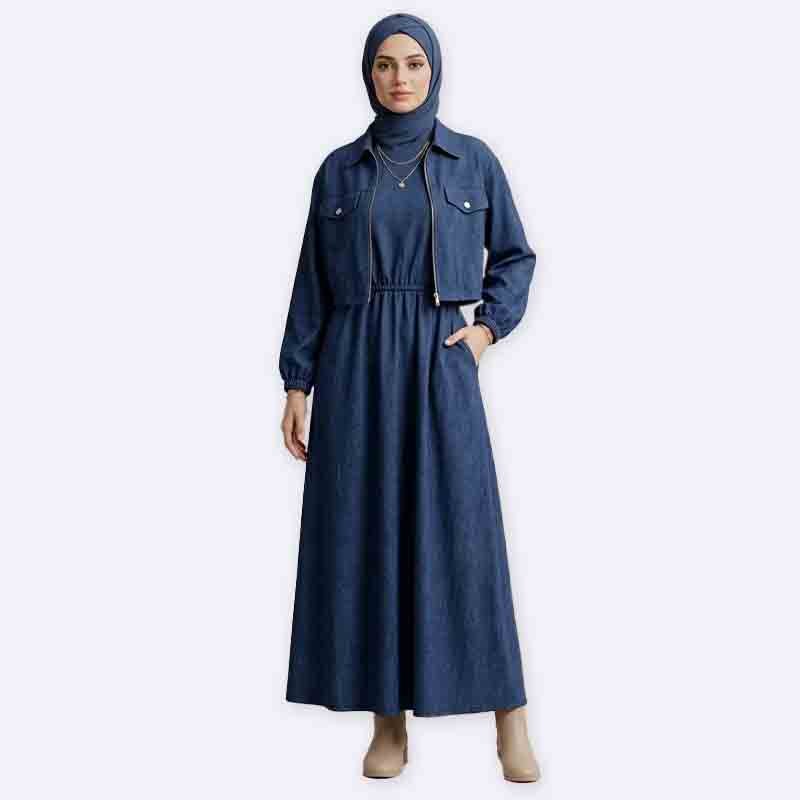 Denim dress and cropped jacket set