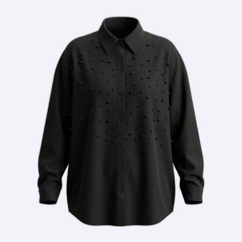 Poplin shirt with beaded embellishments