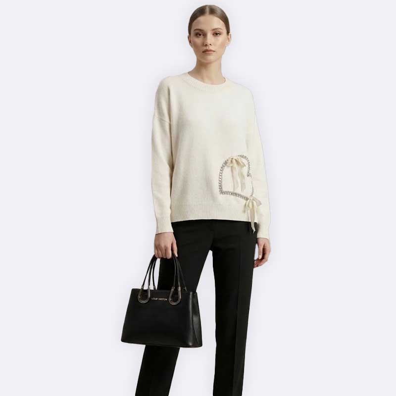 Ivory Embellished Bow Sweater
