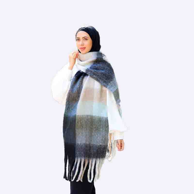Brushed Plaid Mohair Scarf (200 cm)