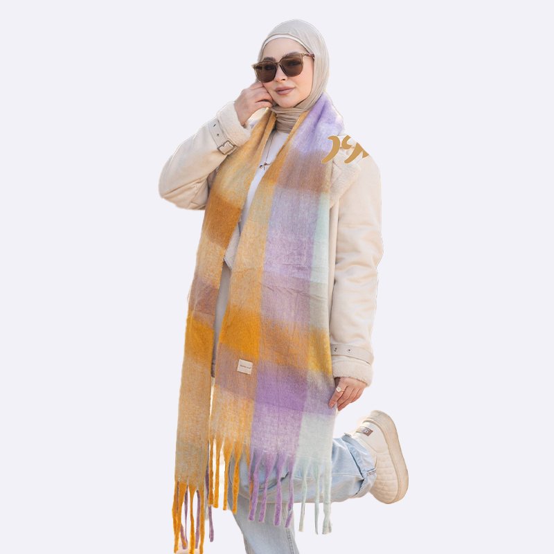 Autumn Hues Plaid Scarf with Fringes