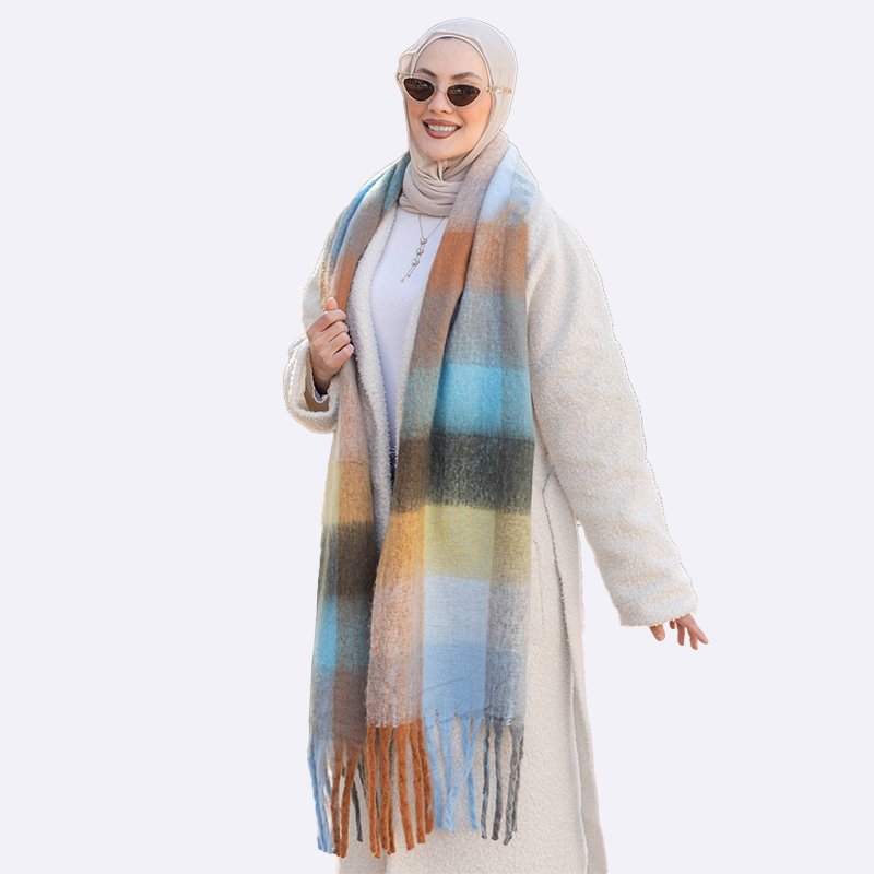 Autumn Hues Plaid Scarf with Tassels