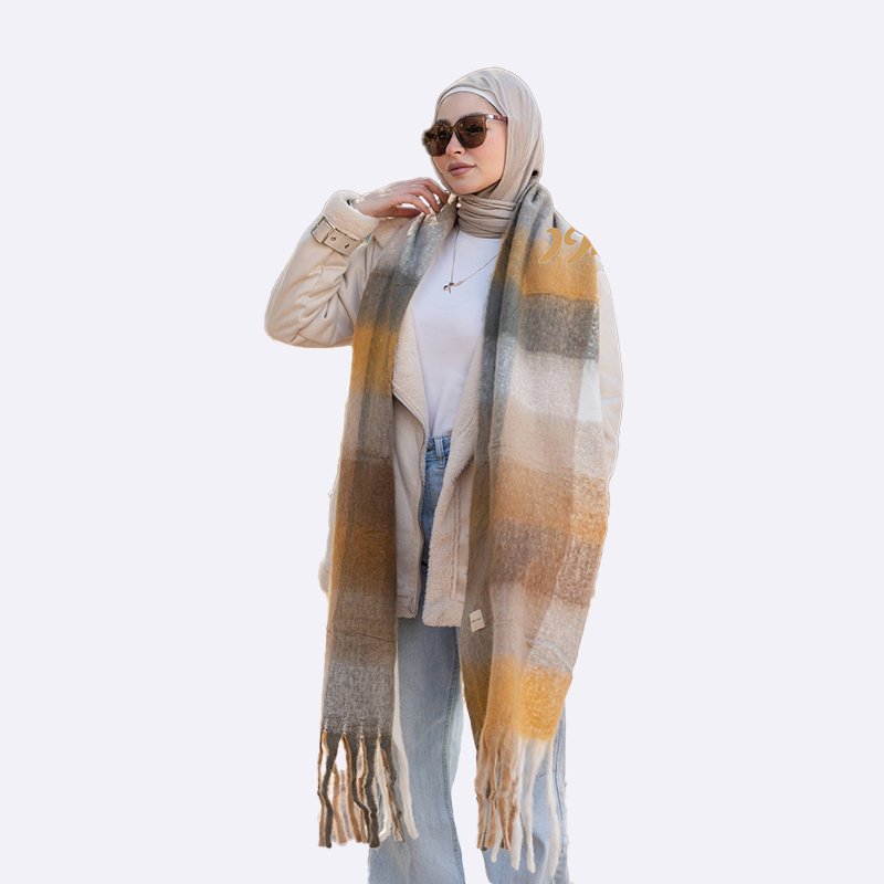 Autumn Plaid Tassel Scarf