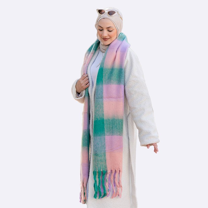 Pastel Plaid Tassel Scarf