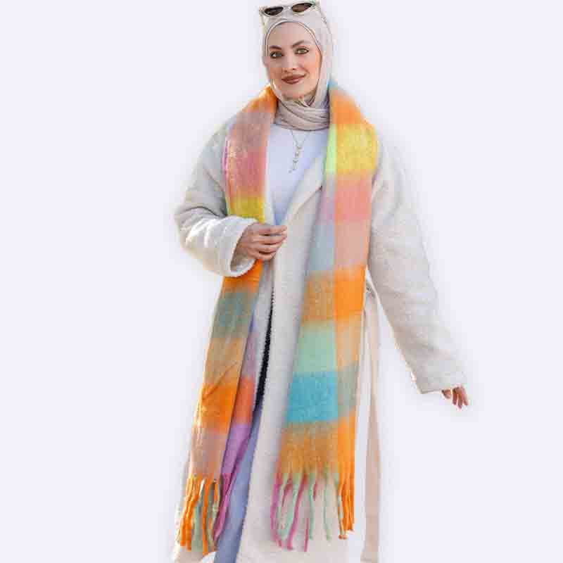 Pastel Plaid Tassel Scarf