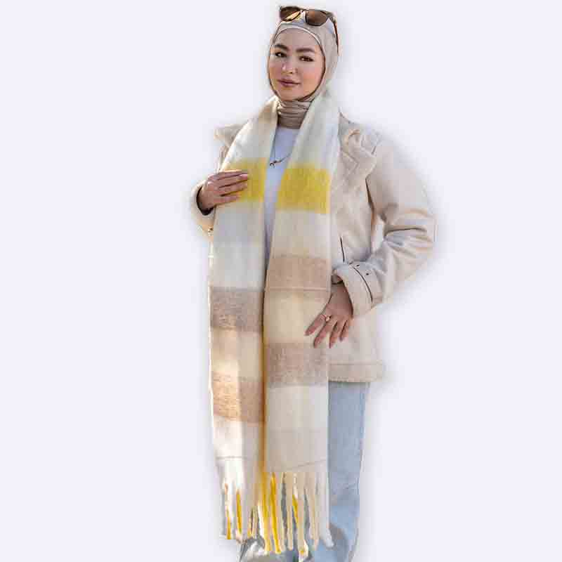 Autumn Hues Striped Tassel Scarf