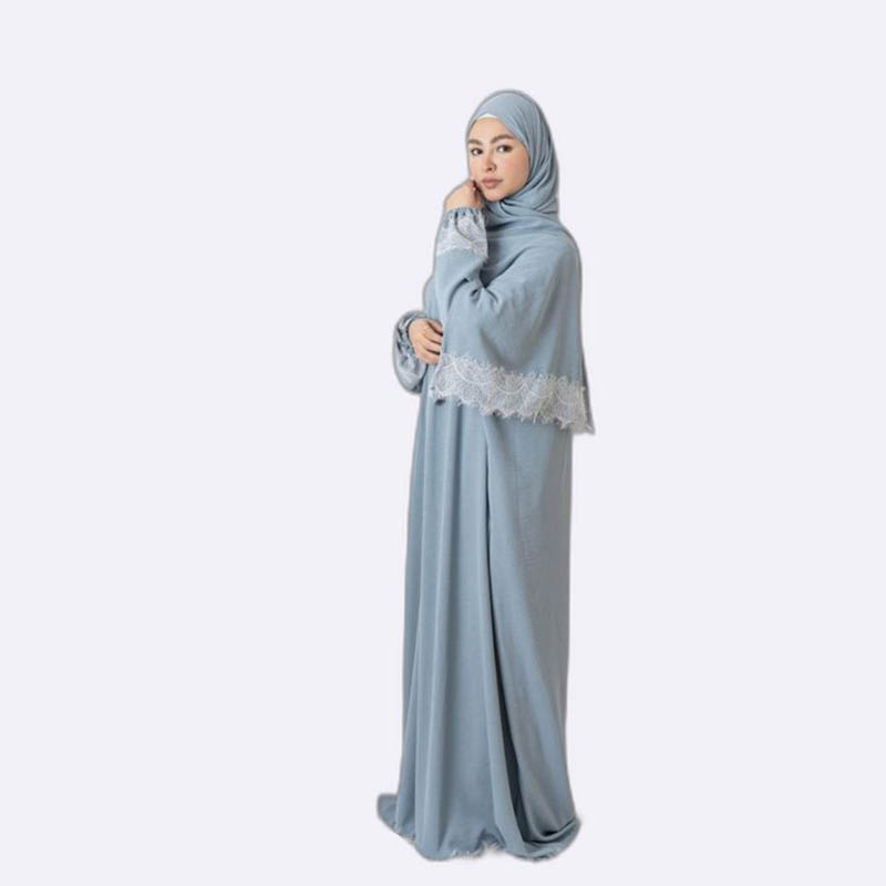 Elegant Lace Trim Prayer Abaya Set