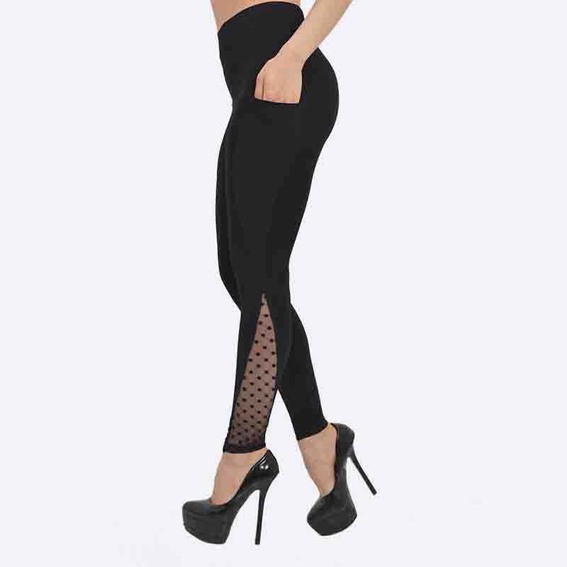 Women's Black Leggings with Mesh Panel and Pocket