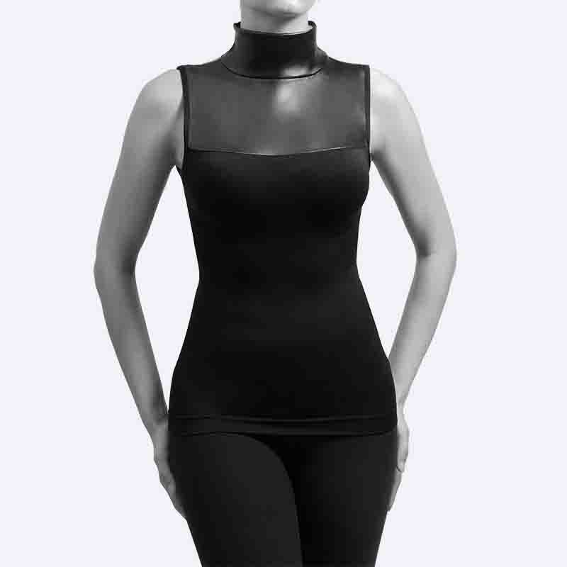 Faux Leather High Neck Sleeveless Top