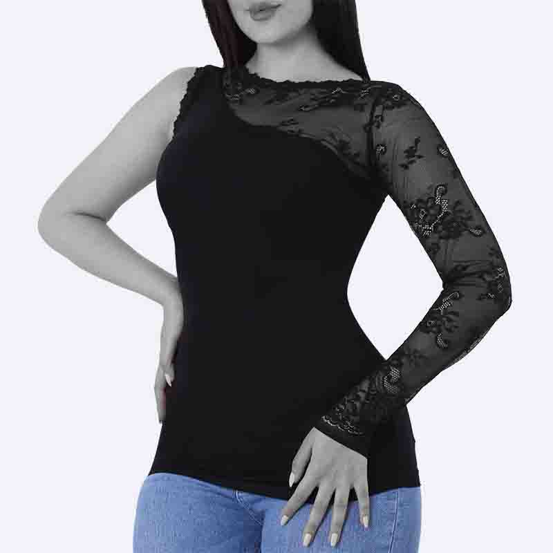 One-Shoulder Lace Sleeve Top