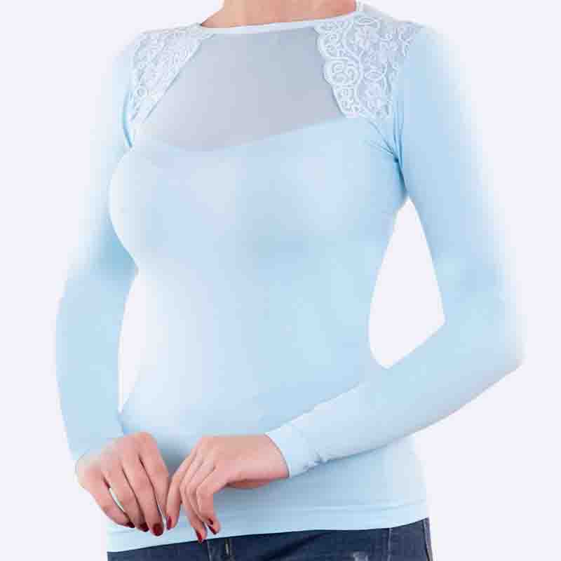 Sheer Yoke Long Sleeve Top with Lace