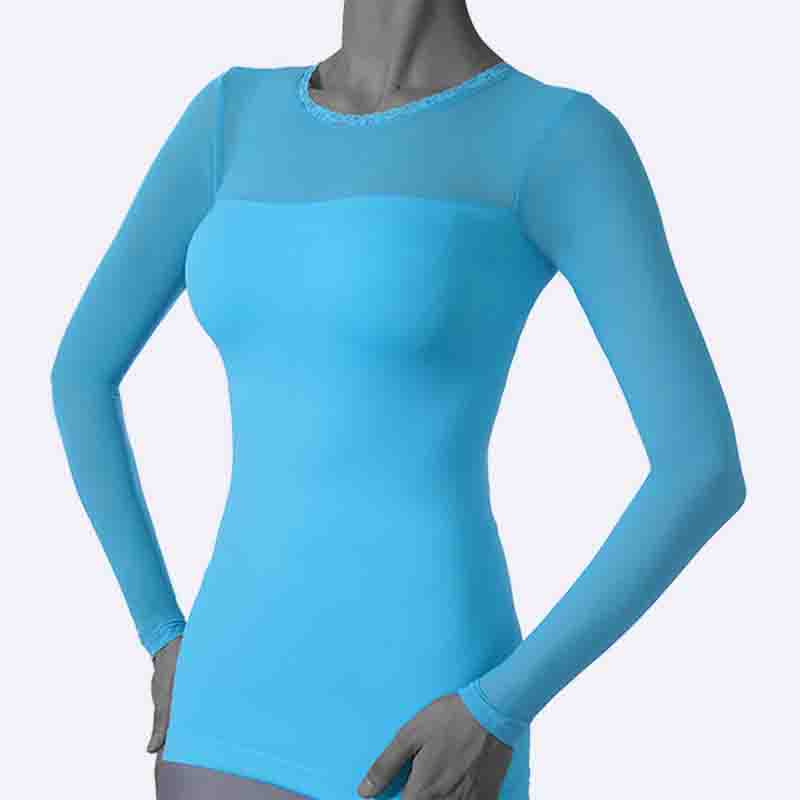 Sheer Mesh Yoke Long Sleeve Top