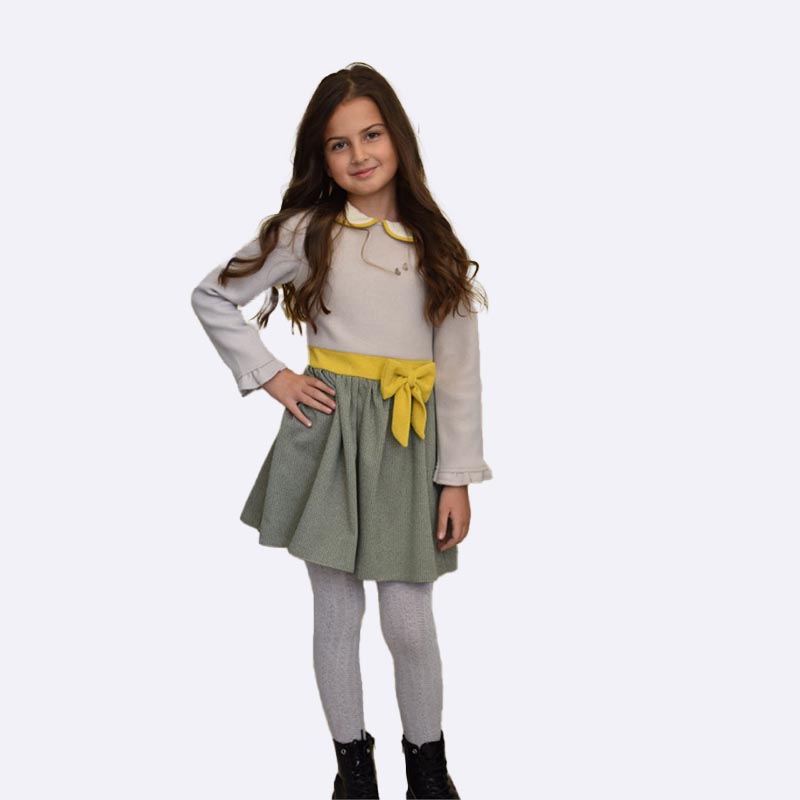 Girls' Dress with Ruffled Sleeves and Bow
