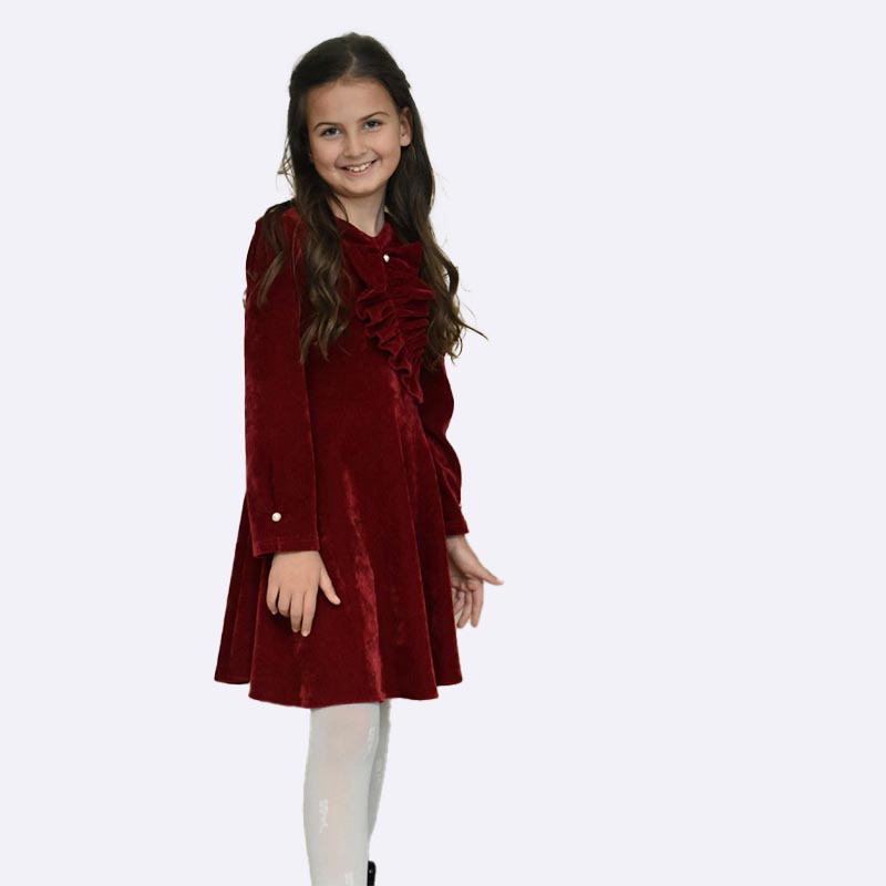 Girls' Velvet Ruffled Dress