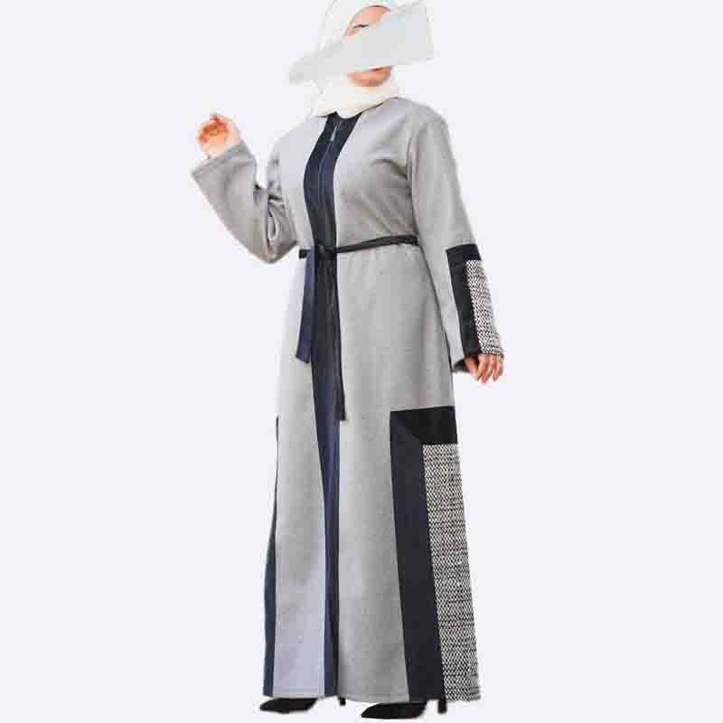 Elegant Gray Abaya with Textured Accents