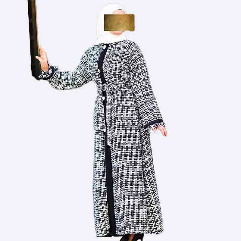 Monochrome Woven Abaya with Belt