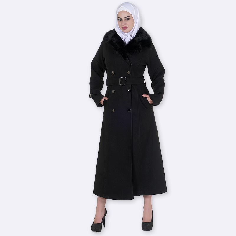 Fur Collar Belted Maxi Coat