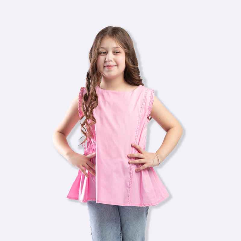 Girls’ Sleeveless Top with Side Ruffles