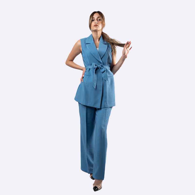 Linen Long Vest With Belt & Linen wide pant