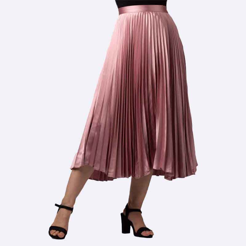 Satin Pleated Midi Skirt