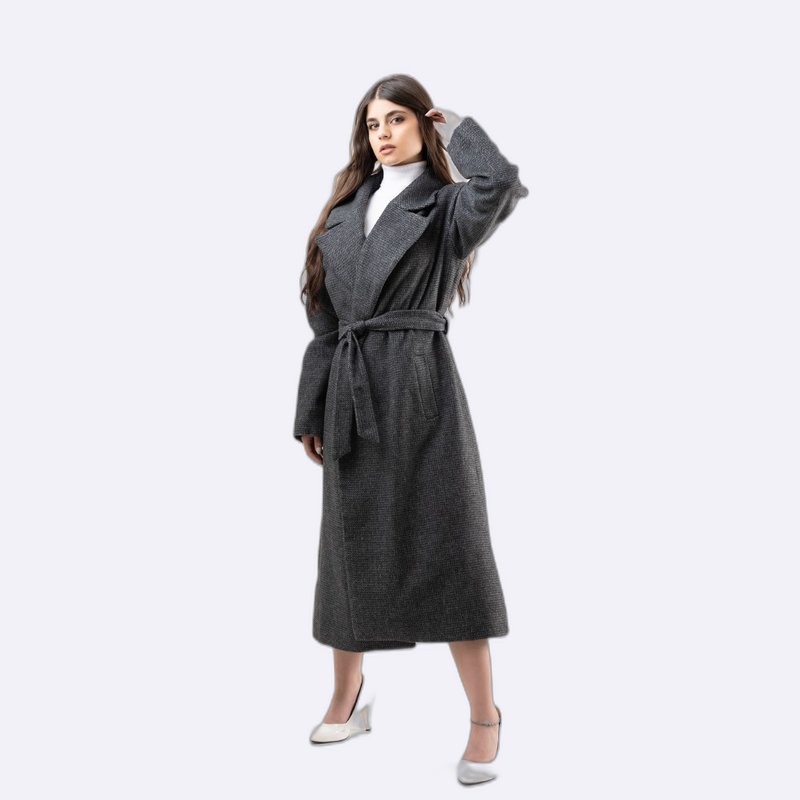 Tweed Long Coat Oversized With Belt