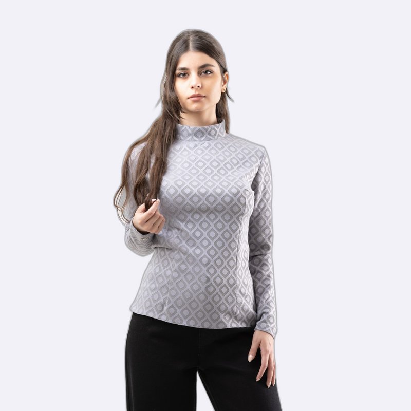 Jacquard Mock-Neck Long Sleeve Top