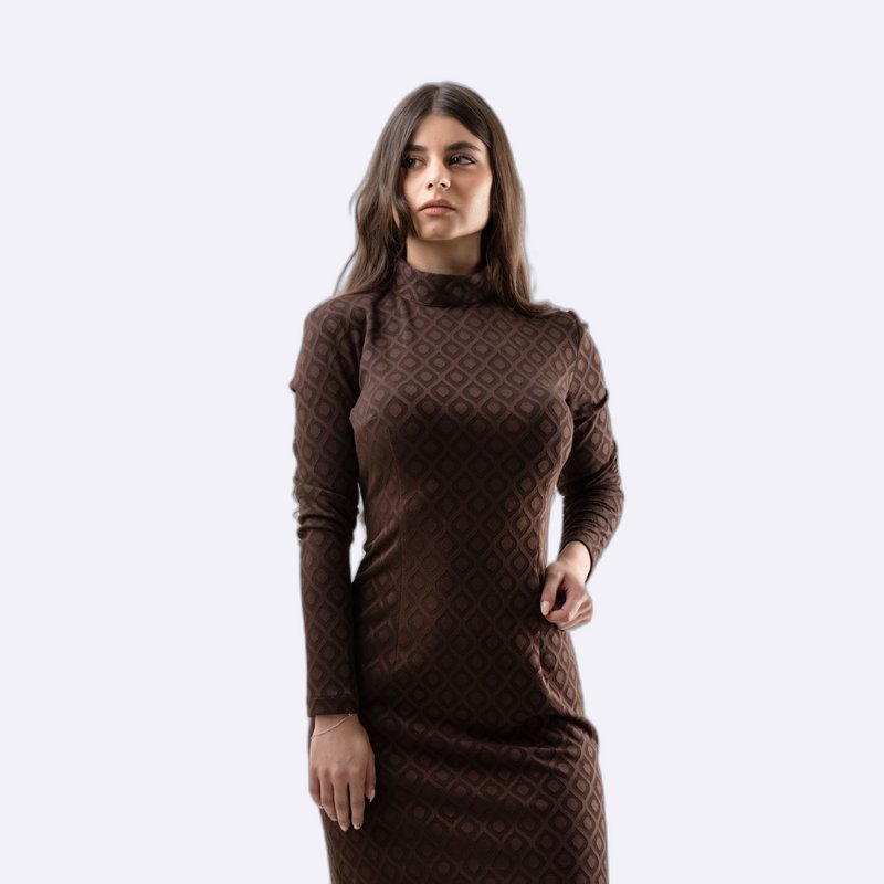 Jacquard High-Neck Sheath Dress