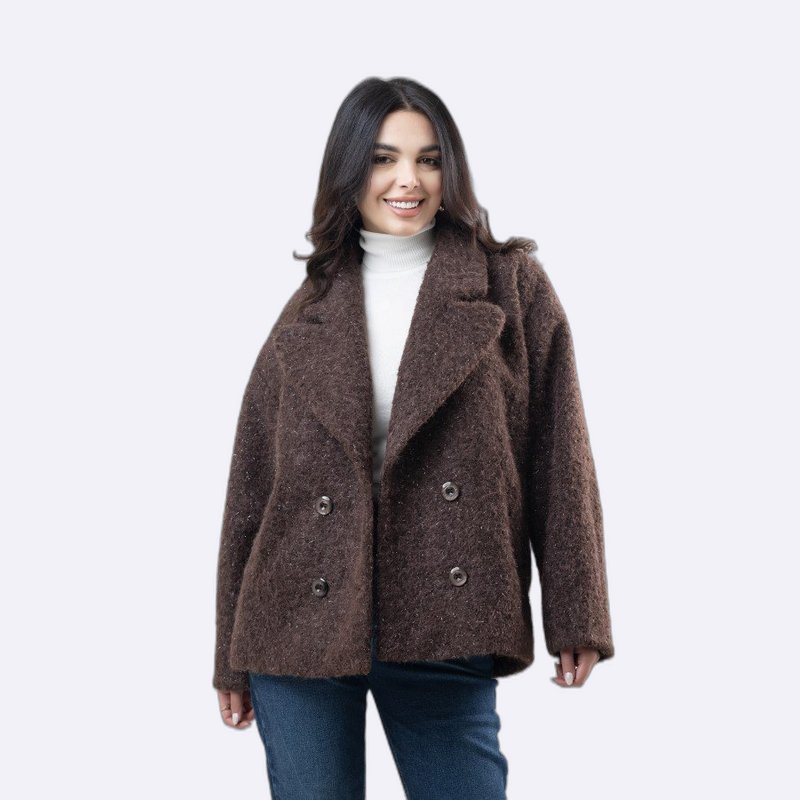 Textured Brown Double-Breasted Women's Coat