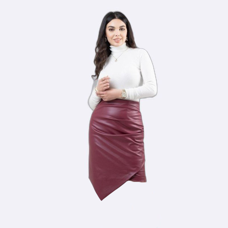 Burgundy Faux Leather Asymmetric Hem Skirt