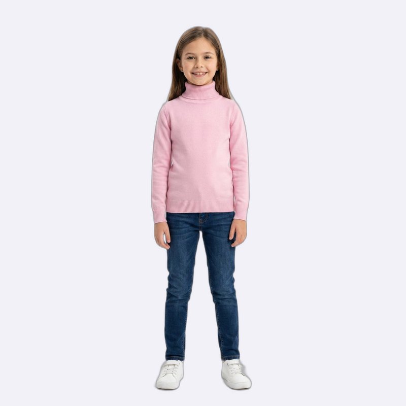 Girls' Pink Turtleneck Knit Sweater