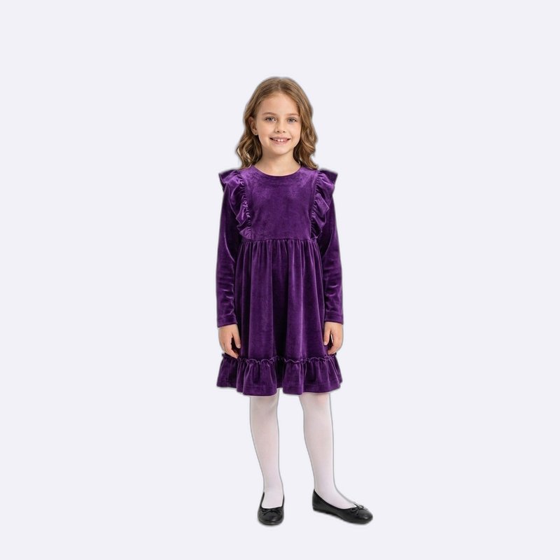 Velvet Ruffle Long Sleeve Dress for Girls
