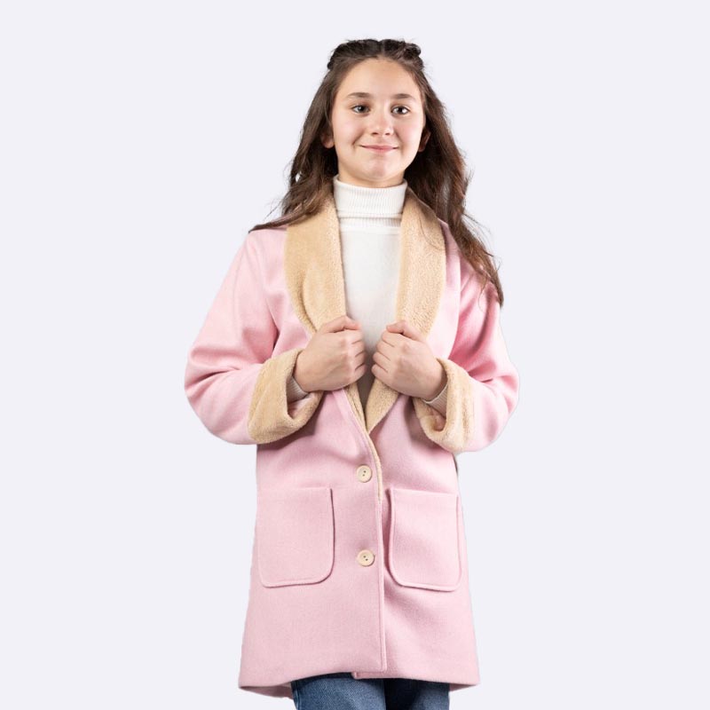 Chic Pink Faux Fur Trimmed Coat
