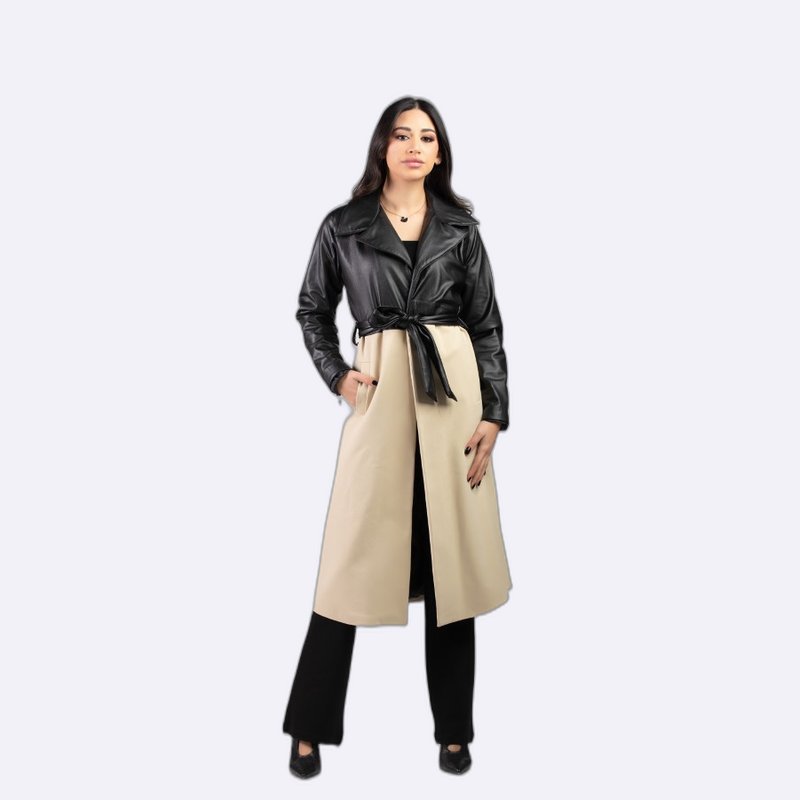 Leather Top Trench Coat with Belt